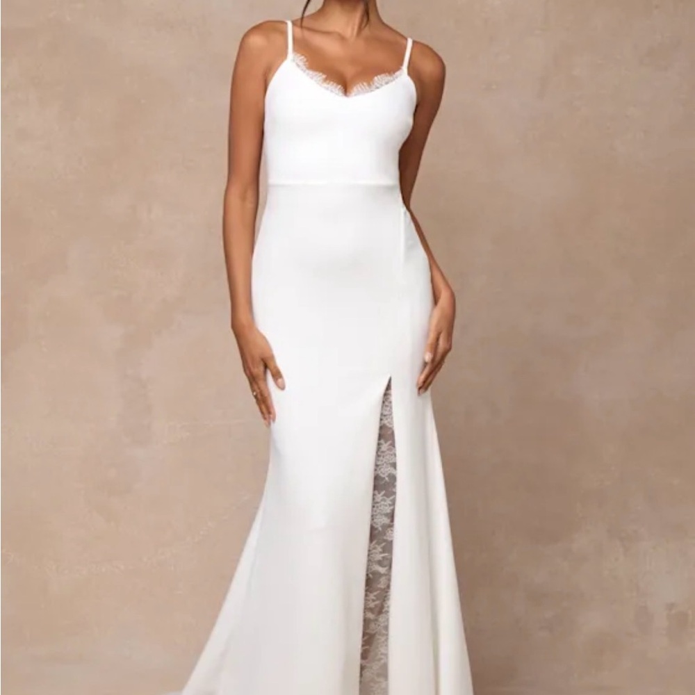 Lulu's White Lace-Trim Spaghetti Strap Maxi Dress